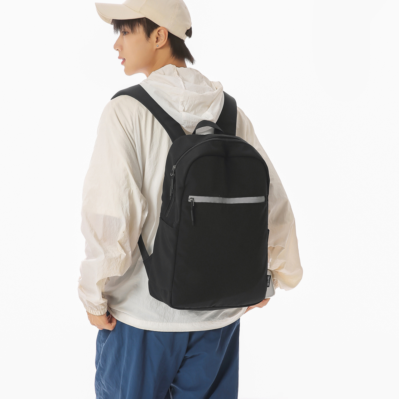 Lightweight Minimalist Backpack with Reflective Front Pocket