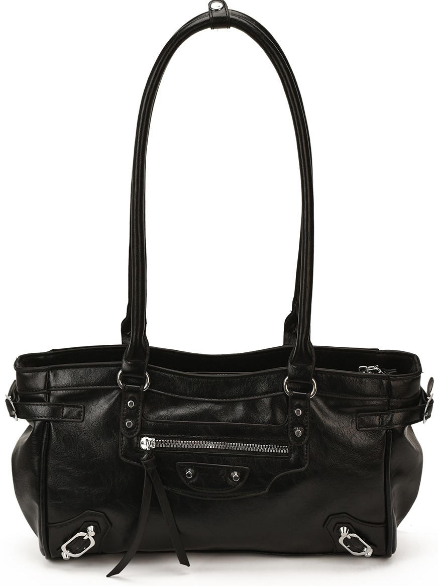 Women's Biker-Style Studded Long-Handle Shoulder Bag