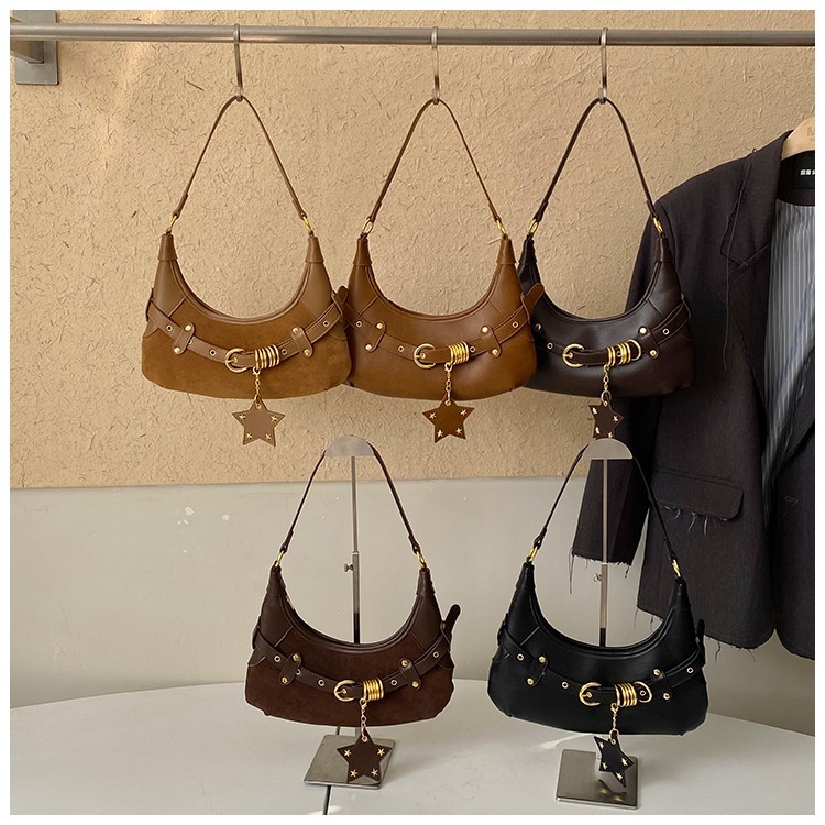 Vintage Crescent Shoulder Bag with Star Charm