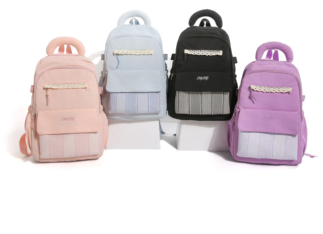 Lace Flap Plaid Panel Student Backpack