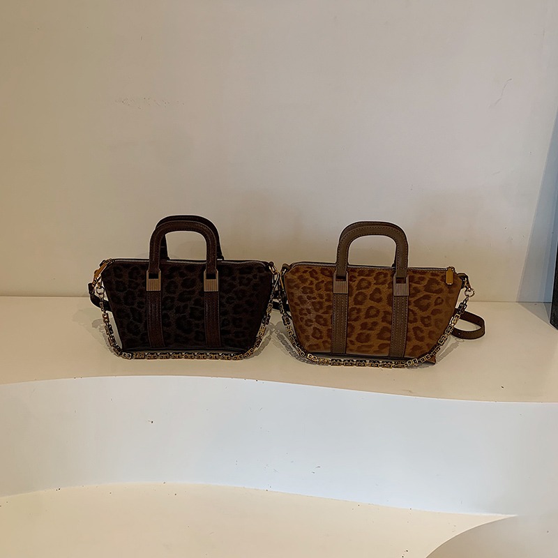 Leopard Print Chain Top-Handle Crossbody Bag