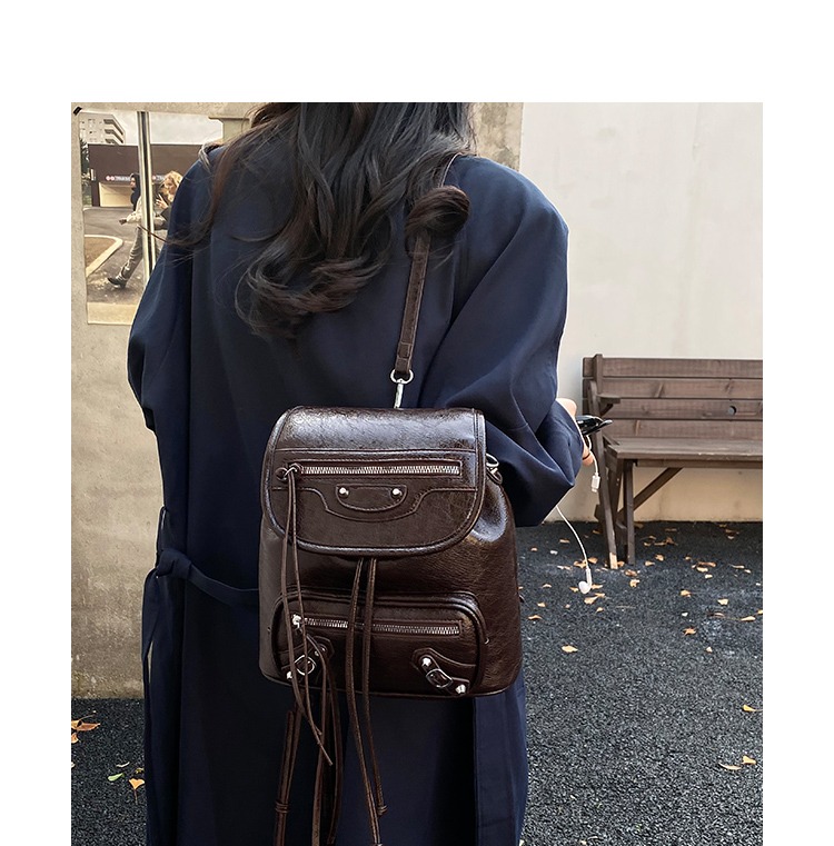 Women's Vintage Biker-Style Tassel Mini Backpack