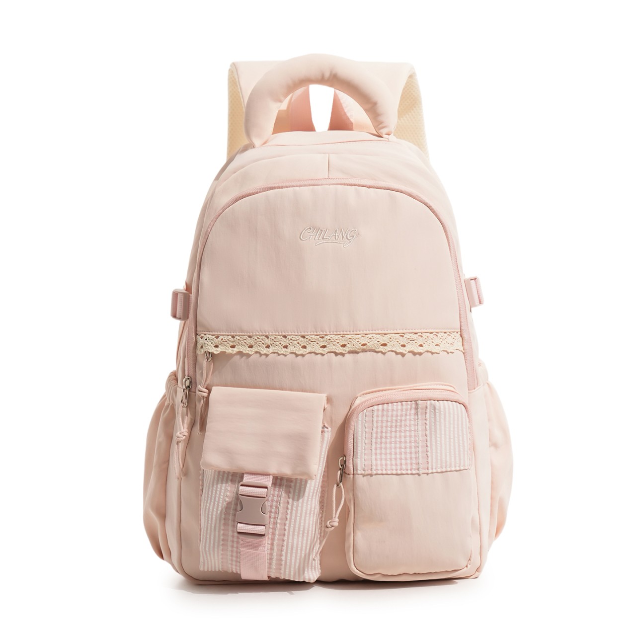 Lace-Trim Plaid Patchwork Backpack