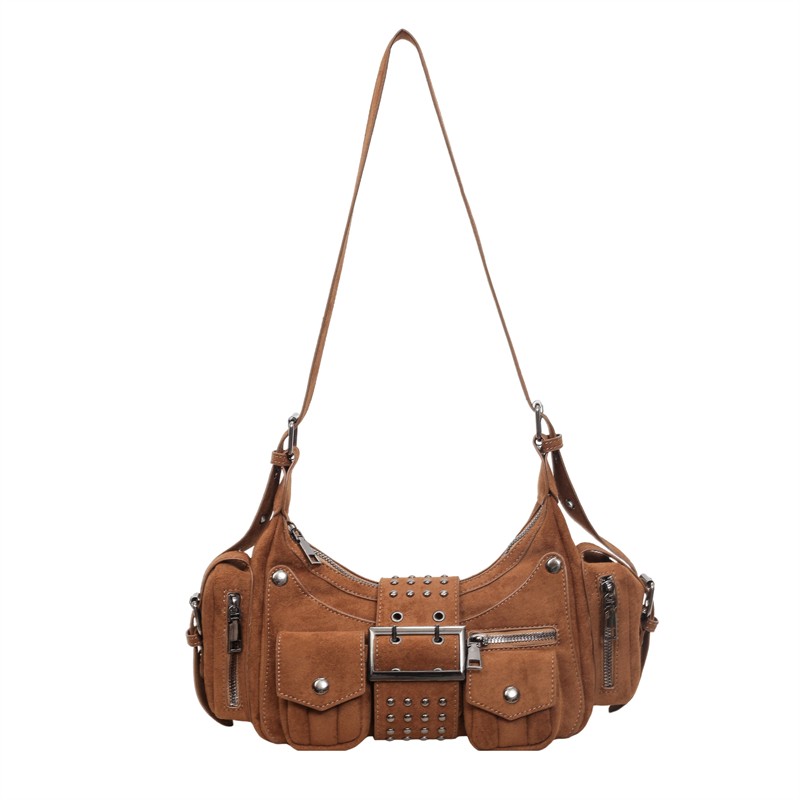 Women's Vintage Studded Multi-Pocket Velvet Shoulder Bag