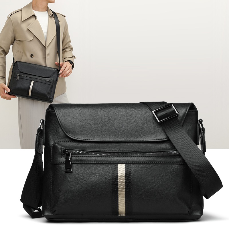 Men's First-Grain Cowhide Leather Crossbody Shoulder Bag
