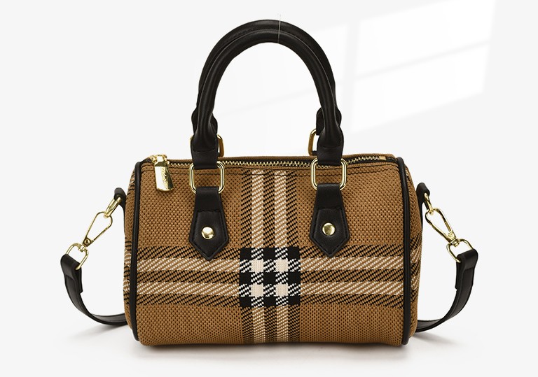 Women's Vintage Plaid Boston Handbag with Detachable Strap