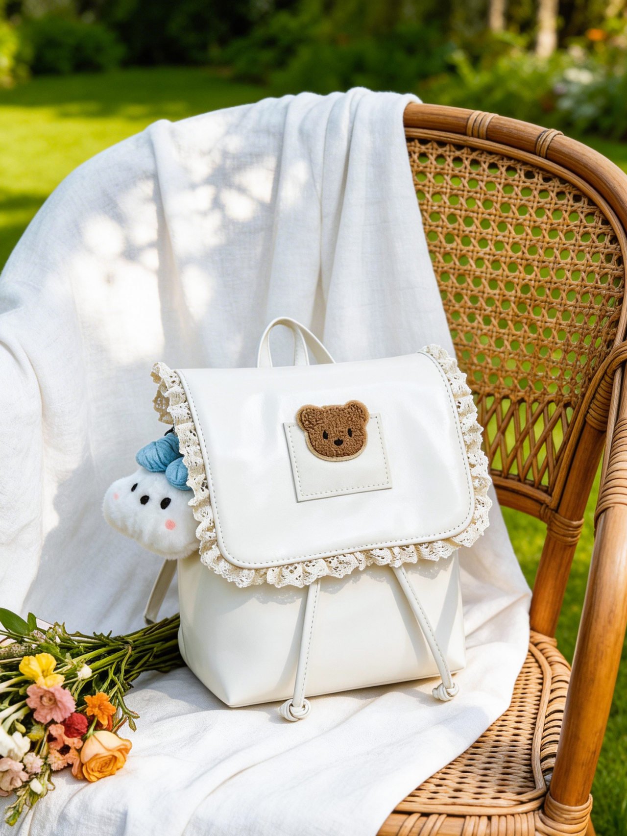 Lace Trim Bear Mini Backpack