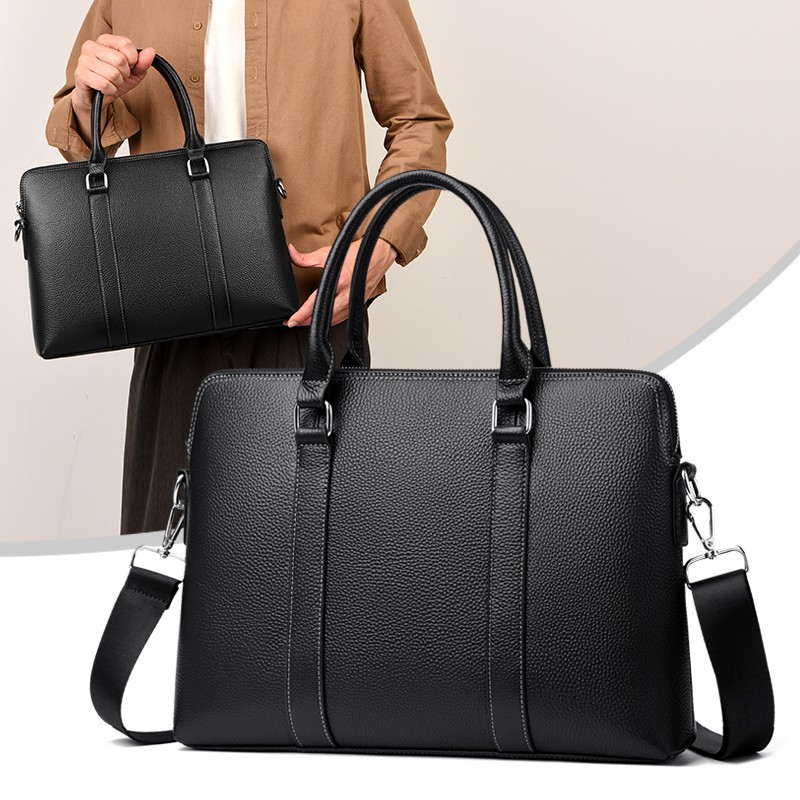 Men's Pebbled Briefcase with Detachable Shoulder Strap
